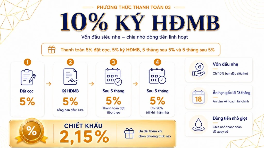 Phương thức thanh toán vốn ban đầu 10%, được chiết khấu 2.15%